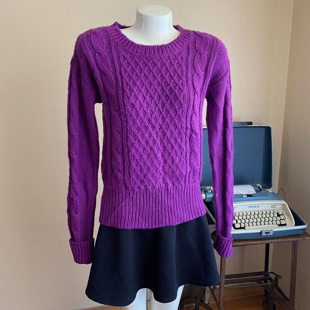 Arizona Jean Co Purple L Cable Knit Sweater Long Sleeve Diamond Pattern Soft Y2K